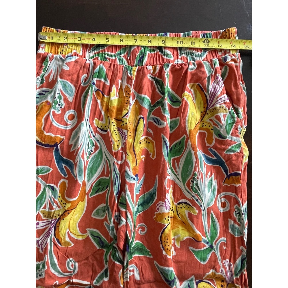 Rachel Rachel‎ Roy Womens Orange Floral Linen Blend Wide Leg Crop Pants Large - Picture 4 of 8